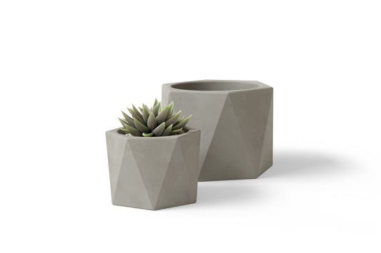 Avera Stone Cement Dodecagon Planter Set of 2 (3" and 5") - Natural - Made in the USA