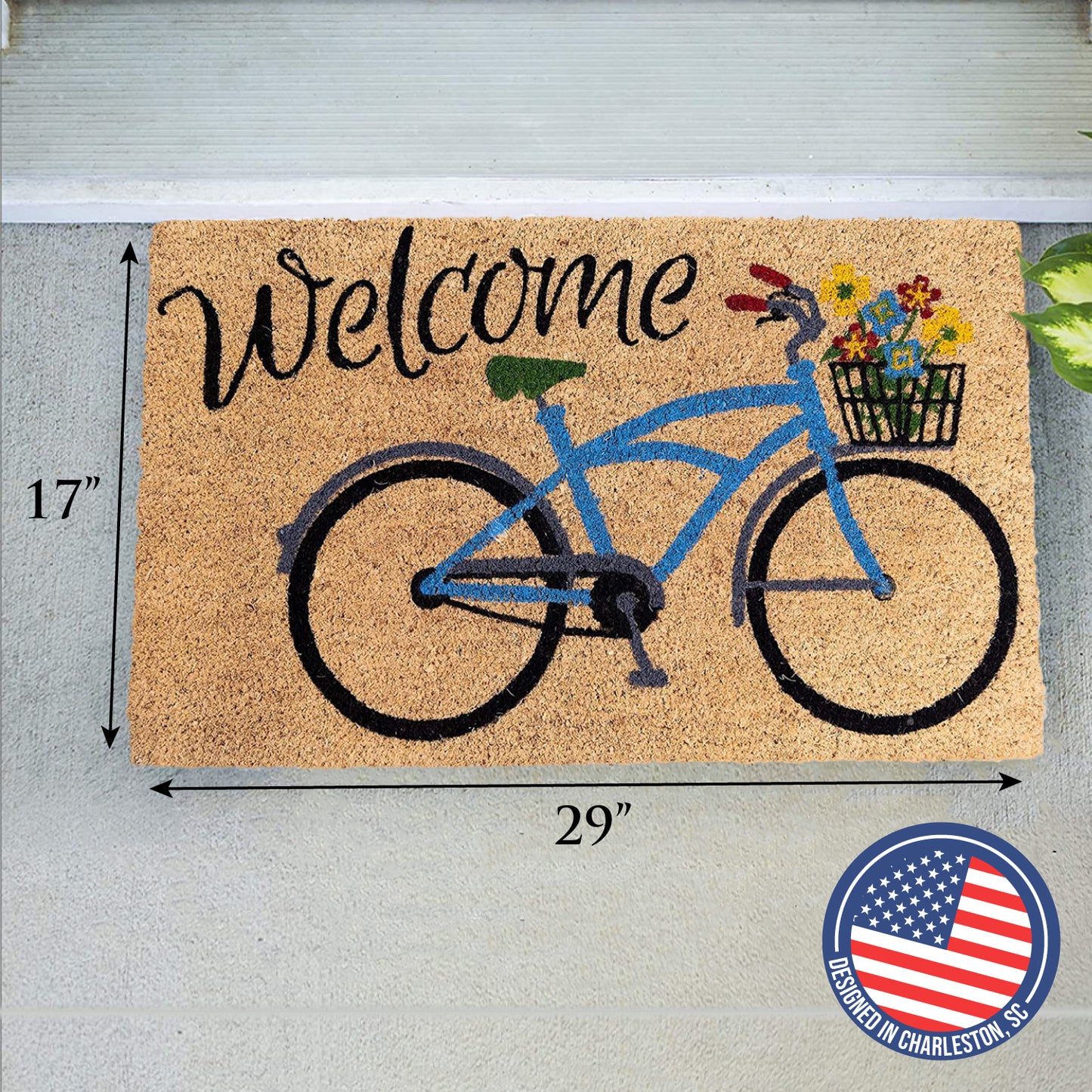 Avera Products "Welcome" Bike with Flowers Coir Doormat