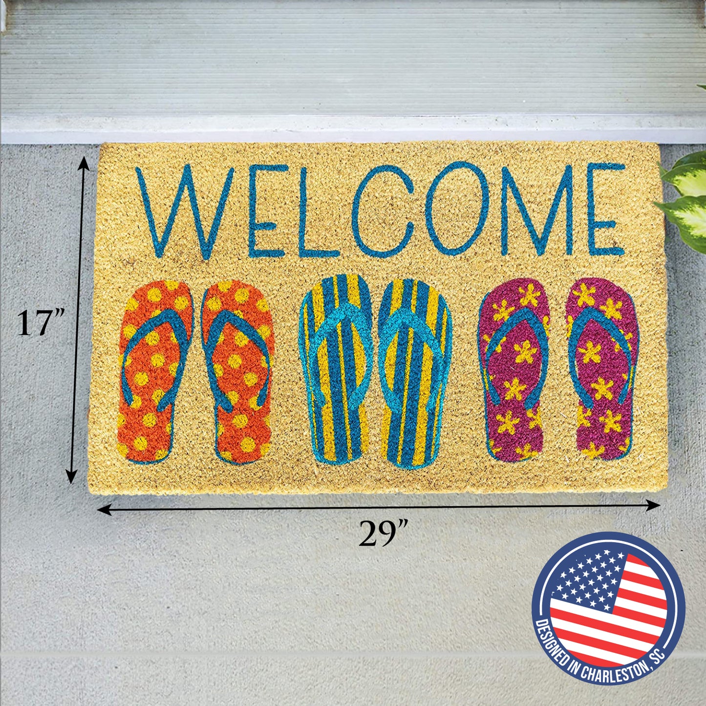 Avera Products "Welcome" Flip Flops Summer Coir Doormat | 17" x 29"