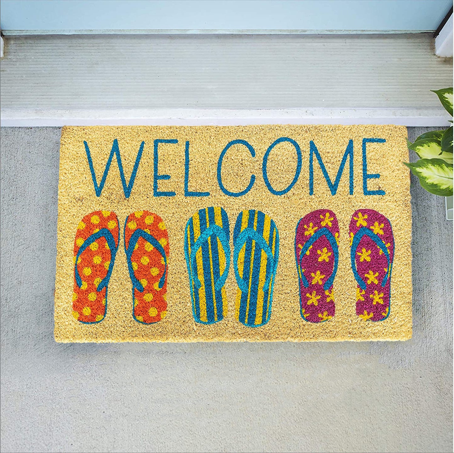 Avera Products "Welcome" Flip Flops Summer Coir Doormat | 17" x 29"