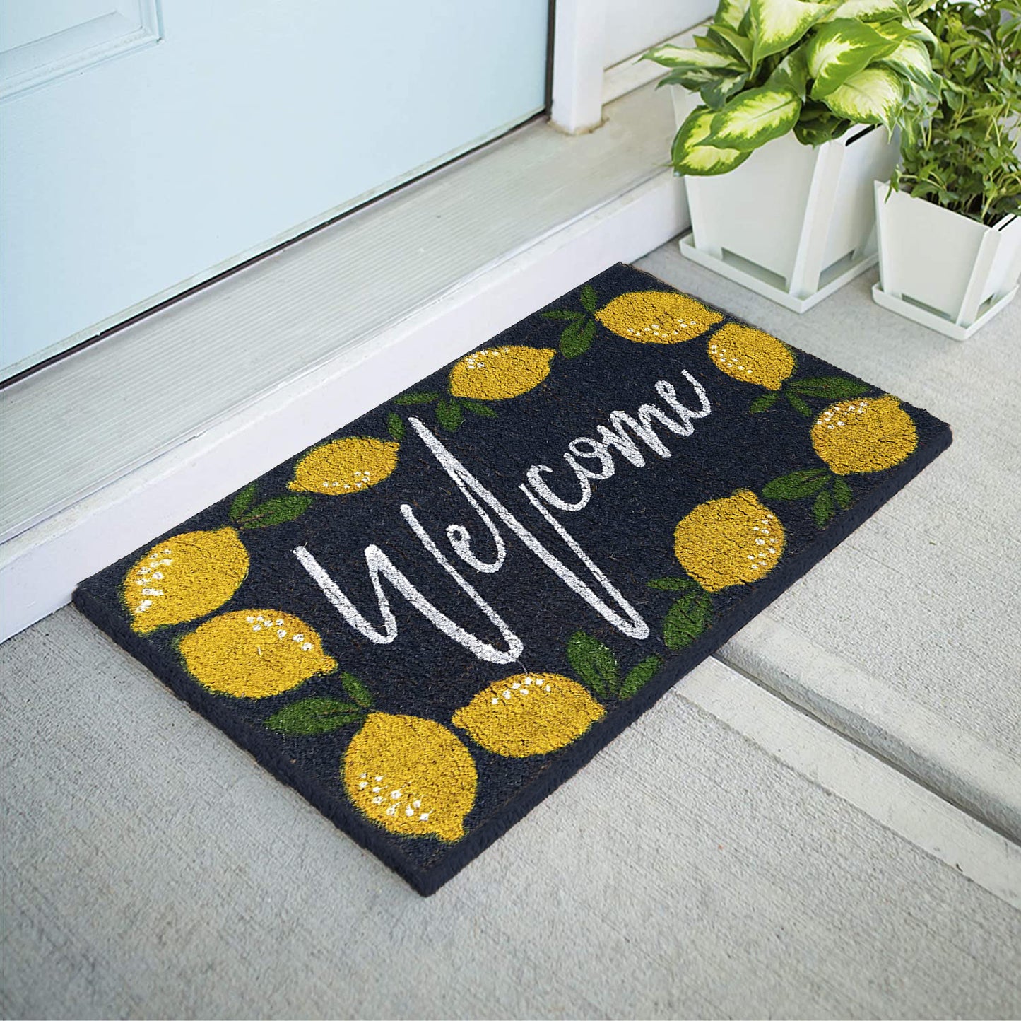 Avera Products "Welcome" Lemons Spring Summer Blue Doormat
