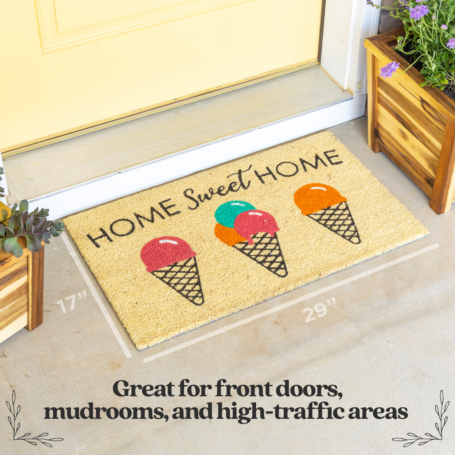 Home Sweet Home Ice Cream Cone Coir Doormat | 17" x 29"
