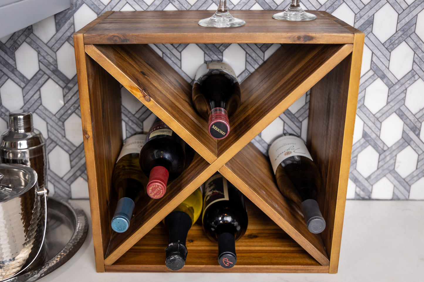 Wood Table Top Wine Shelf
